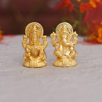 Collectible India Metal Laxmi Ganesh Idol Set - Gold Plated Lakshmi Ganesha Idols Statue for Diwali Decoration Home Office Car Dashboard Decor Pujan Puja.