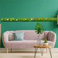 CVANU Wonderful Spring Flower Wall/Border Sticker Colourful Butterfly Spring Flowers PVC Transparent Vinyl for Home Decoration Size (270x24.5) cm_Multicolour