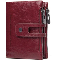 Contacts Men's Genuine Leather Wallet | RFID Blocking Wallet for Men| 14 Card Slots, 1 ID Window | 2 Zipper Compartments, Button Closure (Red)