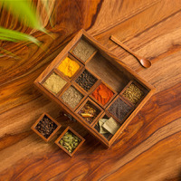 ExclusiveLane "Twelve Blends" Spice Box with 12 Containers & Spoon (Sheesham Wood) - Wooden Spice Box Set for Kitchen Masala Spice Boxes Masala Daani Namak Dani Dabba Multipurpose Decorative Boxes