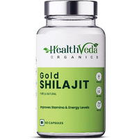 Health Veda Organics Original Gold Shilajit with Ashwagandha, Safed musli, Kaunch beej, Gokharu & Kesar, +10 more Ayurvedic herbs Approved By Dept Of Ayush- Boost Stamina, Strength, Energy Power, Build Muscle Mass - 60 Veg Capsules