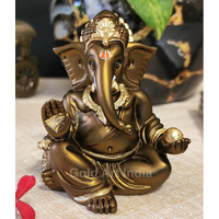 Gold Art India Gaddi Ganesha Idol (3.5") - French Brown Color with Gold Plating Work - Perfect for Car Dashboards, Offices, and Homes