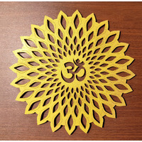 My Dream Carts Golden Om Round Decorative Wall Art Mdf Wooden Om Chakra For Temple, Living Room, Bedroom, Office, Hotel, Home Decor Items, Gift Item, Mandala Wall Hanging For House Decoration 60x60cm