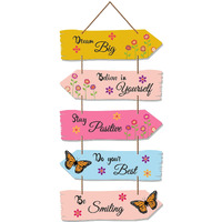 Artvibes Motivational Quote Decorative Wall Art MDF Wooden Wall Hanger for Living room | Bedroom | Gift | Wall Hanging for Home Decoration | Modern Decor Item | Artwork (WH_7309N),Set of 5