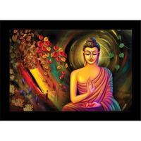 LIFEHAXTORE Enlighten Buddha Art Framed Painting | Ready to Hang | emits Positive Vibes (Wood, 12inch x 18 inch,multicolour)