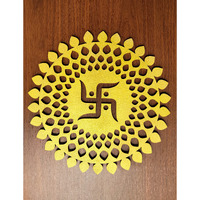 My Dream Carts Golden Round Decorative Wall Art Mdf Wooden Swastika Chakra For Temple, Living Room, Office, Hotel, Home Decor Items, Gift Item, Mandala Wall Hanging For House Decoration 20x20cm