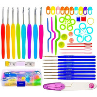 Qzep Crochet Set 53 Pcs Sewing Knitting Needle Hook Set,Sewing Knitting Needle Kit with 16pcs Soft Grip Handles Hooks 0.6mm-6mm, 1 Scissor, 1 Tape Measure, 3 Tapestry for Hand Knitted