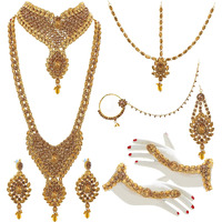 Lucky Jewellery LCT Gold Color Alloy Kundan & Cz Stone Bridal Jewellery Set for Women -9 Pcs. (3894-IZS-1002-LCT)