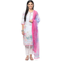 BIBA WOMEN PRINTED NARROW SALWAR KURTA DUPATTA(SKDGARDENIA8517_POWDER BLUE_34)