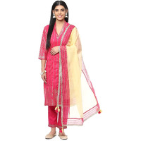 BIBA WOMEN PRINTED NARROW SALWAR KURTA DUPATTA(SKDSUMMER S7860_FUCHSIA_36)