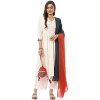 BIBA WOMEN PRINTED NARROW SALWAR KURTA DUPATTA(SKD8054_WHITE_38)