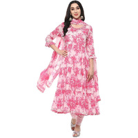 BIBA Women Cotton Printed Anarkali Salwar Kurta Dupatta(Skdamber9534_Pink_42)