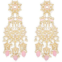 Gehena by Estele Gold Plated Gorgeous Drop Earrings with Kundan & Mint Pink Beads for Girls/Women