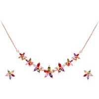 Yellow Chimes Fashion Jewellery Set for Women Florets Charms Swiss Cubic Zirconia 18K Rose Gold Plated Necklace Set for Women and Girls