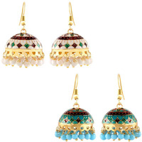 Yellow Chimes Earrings for Women and Girls Traditional Multicolor Meenakari Jhumka | Gold Plated Jhumki Combo Earrings Set | Birthday Gift for girls and women Anniversary Gift for Wife