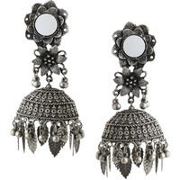 Yellow Chimes Earrings for Women and Girls Traditional Silver Oxidised Jhumka Earrings | German Silver Floral Big Jhumki Earrings | Birthday Gift For girls and women Anniversary Gift for Wife