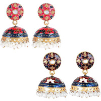 Yellow Chimes Earrings for Women and Girls | Traditional Hanging Pearls Multicolor Meenakari Jhumka | Gold Plated Jhumkas Set | Floral Shaped Jhumki Combo Earrings | Accessories Jewellery for Women | Birthday Gift for Girls and Women Anniversary Gift for Wife
