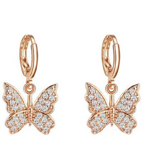 Yellow Chimes Earrings for Women and Girls Rosegold Crystal Hoops | Rose Gold Plated Butterfly Shaped Hoop Earrings | Birthday Gift for girls and women Anniversary Gift for Wife