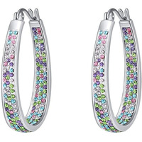 Yellow Chimes Earrings for Women Fashion Multicolor Crystal Hoops | Silver Toned Hoop Earrings for Girls | Birthday Gift for Girls & Women Anniversary Gift for Wife