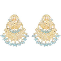 Gehena By Estele Gold Plated Trellis Designer Chandbali Earrings with Blue Beads for Girl's and Women