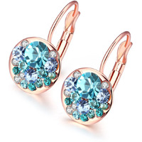 Yellow Chimes Earrings For Women & Girls | Fashion Blue Crystal Stone Radiant Clip On Drop Earring | Elegant Rose Gold Plated | Round Shaped Drops | Birthday & Anniversary Gift