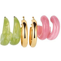 Yellow Chimes Earrings for Women and Girls Multicolor Hoops Earrings Combo | Gold Plated 3 Pairs Combo Hoop Earrings for Women | Birthday Gift for girls and women Anniversary Gift for Wife