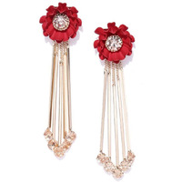 Yellow Chimes Earrings for Women and Girls | Fashion Red Crystal Dangler Earring | Gold Plated Dangler | Floral Shaped Western Long Danglers Earrings | Accessories Jewellery for Women | Birthday Gift for Girls and Women Anniversary Gift for Wife