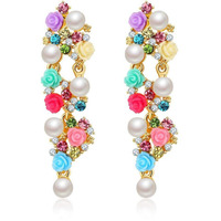 Yellow Chimes Pearl Earrings for Women Fashion Collection Multicolor Rose Floral Design Gold Plated Danglers Earrings For Women