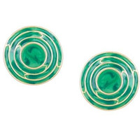 Estele Green Enamel 24KT Gold Plated Brass Round Stud Earrings for Women and Girls
