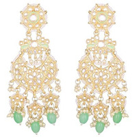 Gehena by Estele Gold Plated Gorgeous Drop Earrings with Kundan & Mint Green Beads for Girls/Women