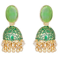 Gehena By Estele Gold Plated Traditional Meenakari Designer Jhumka Earrings with Green Enamel for Girl's and Women