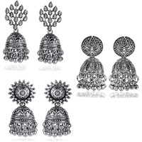 Yellow Chimes Earrings for Women and Girls | Traditional Silver Oxidised Jhumka | German Silver Earring Set | Leaf Shaped Jhumki Earrings Combo | Accessories Jewellery for Women | Birthday Gift For Girls and Women Anniversary Gift for Wife