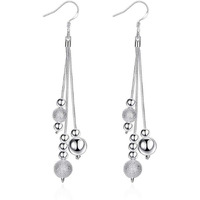 Yellow Chimes Beaded Chains Tassel Silver Plated Drop Earrings for Women (YCCHER-03-SL)