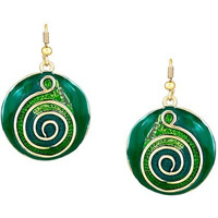Estele Fashion Jewellery Gold Plated Swirl on Disc Designer Drop Earrings with Green Enamel for Girls and Women-6683-ER ER