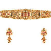 Yellow Chimes Traditional Jewellery Set for Women Ethnic Temple Jewellery Set Gold Plated Jewelry Set Traditional Long Haram Necklace Set for Women and Girls (Model-1)
