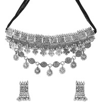 Yellow Chimes Jewellery Set for Women and Girls Silver Oxidised Jewellery Set | Swan Designed Choker Necklace Set for Women | Birthday Gift For Girls and Women Anniversary Gift for Wife