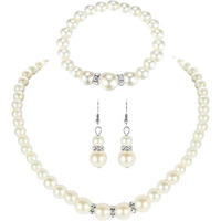 Yellow Chimes White Pearl Necklace Set with Bracelet & Earrings Pearl Jewellery Set for Women (Silver,White) (YCFJNS-221PERL-WH)
