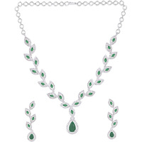 Yellow Chimes American Diamond Necklace Set For Women | Green Stone Silver Jewellery Set For Women | Diamond Necklace Set | Birthday Gift for Girls Anniversary Gift for Wife
