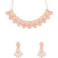 Yellow Chimes American Diamond Necklace Set For Women | Pink Stone Rose Gold Jewellery Set For Women | Diamond Necklace Set | Birthday Gift for Girls Anniversary Gift for Wife