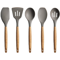we3 Set of 5 Piece Silicone spatulas Cooking Utensil Set with Natural Acacia Hard Wood Handle.[we3-WOODEN-5A]