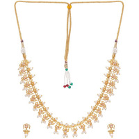 VOYLLA Apsara Antique Inspired Gold Toned Faux Pearls Embellished Brass Jewellery Set