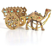 Fashion Bizz Home Decorative Rajasthani Gemstone Studded Metal Camel Handicraft Figurine with Antique Handmade Stone Work (Gold, Standard, 1 Piece)