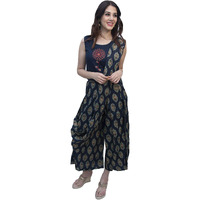 Vahson Indo Western Printed Regular Fit Sleeveless Rayon Blue Palazzo Pant One Minute Saree