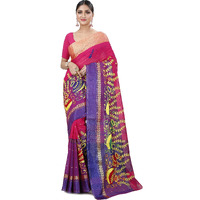 Niharika Collections Women Pure Cotton Bengali Kalash Embroidery Tant Saree (Pink)