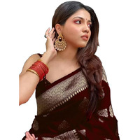 C J Enterprise Womens Banarasi Silk Saree Pure Kanjivaram Silk Saree Soft Wear kanchipuram Pattu Sarees Latest Cotton Sari With Blouse Piece for Wedding design sadi new ladies 2024 (Pari122 Maroon)