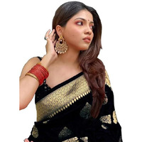 C J Enterprise Womens Banarasi Saree Pure Kanjivaram Silk Saree Soft Design Wear Pattu Sarees Latest Cotton With Blouse Piece Kanchipuram for Wedding sadi new ladies 2024 (paithani Pari122) (Black)