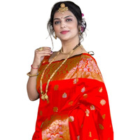 C J Enterprise Womens Banarasi Saree Pure Kanjivaram Silk Saree Soft Design Wear Pattu Sarees Latest Cotton With Blouse Piece Kanchipuram for Wedding sadi new ladies 2023 (Vruksh) (Red)