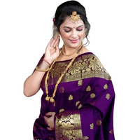 C J Enterprise Womens Banarasi Saree Pure Kanjivaram Silk Saree Soft Design Wear Pattu Sarees Latest Cotton With Blouse Piece Kanchipuram for Wedding sadi new ladies 2023 (Vruksh) (Purple)