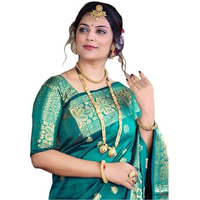 C J Enterprise Womens Banarasi Saree Pure Kanjivaram Silk Saree Soft Design Wear Pattu Sarees Latest Cotton With Blouse Piece Kanchipuram for Wedding sadi new ladies 2023 (Vruksh) (Rama)