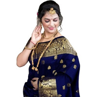 C J Enterprise Womens Banarasi Saree Pure Kanjivaram Silk Saree Soft Design Wear Pattu Sarees Latest Cotton With Blouse Piece Kanchipuram for Wedding sadi new ladies 2023 (Vruksh) (NavyBlue)